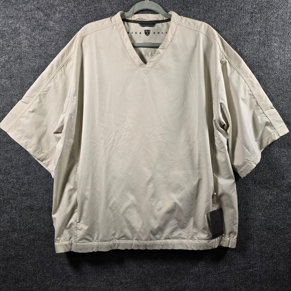 NWT Nike Golf Mens V-Neck Short Sleeve Windshirt Tan Pullover 112871 XL